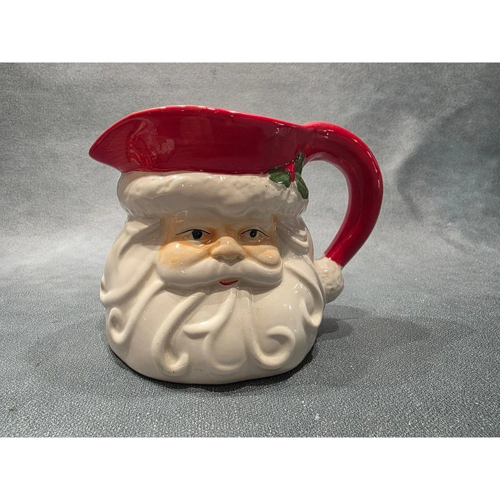 Vintage Ceramic Santa Claus Pitcher Christmas Creamer Red White Holiday Decor